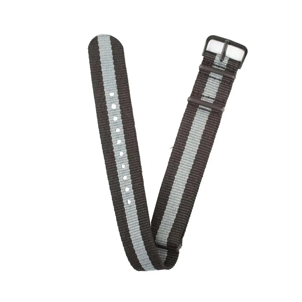 20mm Fabric strap (Black/Grey) with Silver Buckle