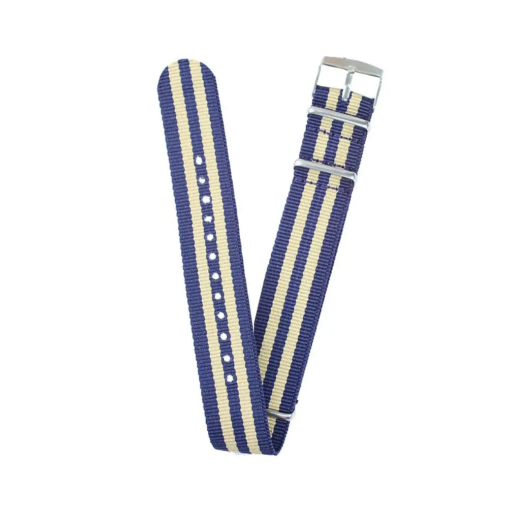 20mm Fabric strap (Blue/Beige) with Silver Buckle