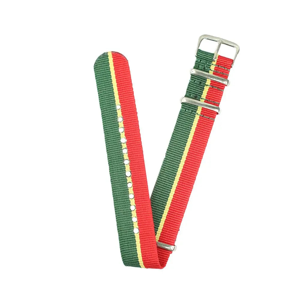 20mm Fabric strap (Green/Yellow/Red) with Silver Buckle
