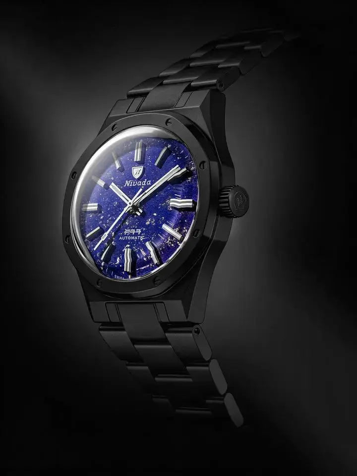 NIVADA GRENCHEN AUTOMATIC F77 BLACK CERAMIC LAPIS LAZULI DIAL 37MM 68022A77