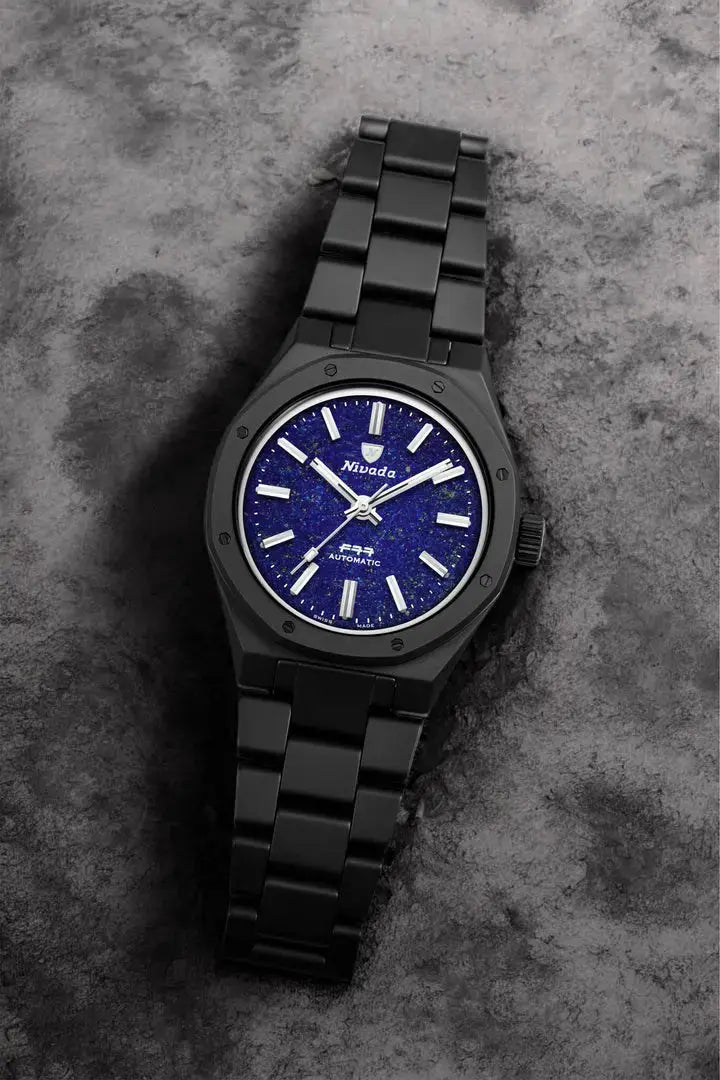 NIVADA GRENCHEN AUTOMATIC F77 BLACK CERAMIC LAPIS LAZULI DIAL 37MM 68022A77