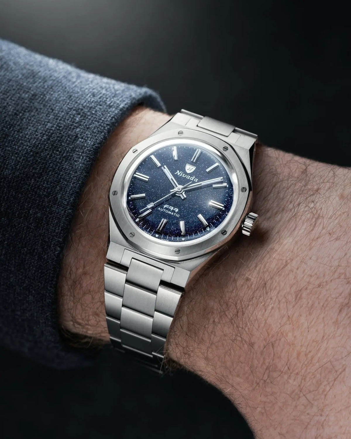 NIVADA GRENCHEN AUTOMATIC F77 STAINLESS STEEL DARK BLUE AVENTURINE 37MM 68010A77