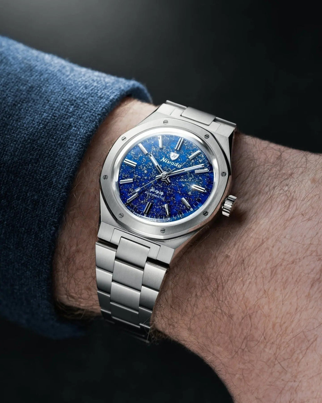 NIVADA GRENCHEN AUTOMATIC F77 STAINLESS STEEL LAPIS LAZULI 37MM 68009A77
