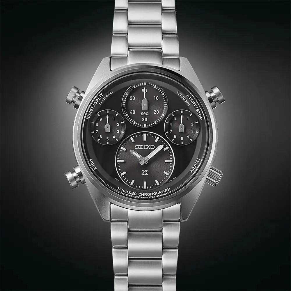 SEIKO WATCH PROSPEX 42MM SFJ003P1 ‘BLACK ON BLACK’ ONE HUNDREDTH OF A SECOND SPEEDTIMER SOLAR CHRONOGRAPH